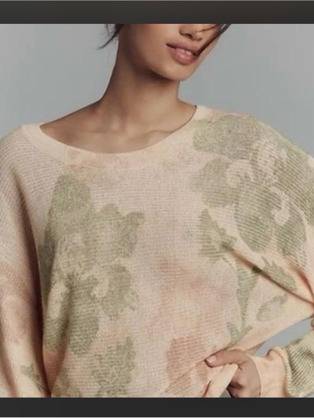 Anthropologie Pale Pink Floral Scoop-Neck Sweater